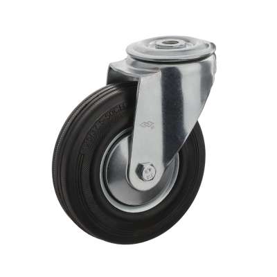 75mm  3 inches black rubber swivel bolt hole steel industrial caster  for European