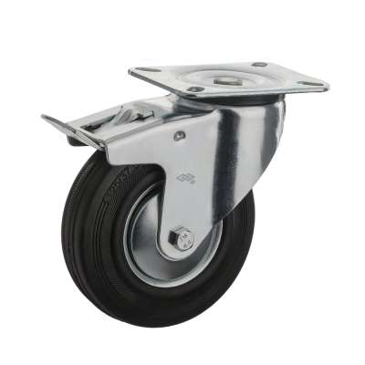 75mm  3 inches black rubber swivel plate  steel industrial caster with brake for European