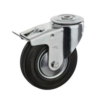 75mm  3 inches black rubber swivel bolt hole steel industrial caster  for European with brake